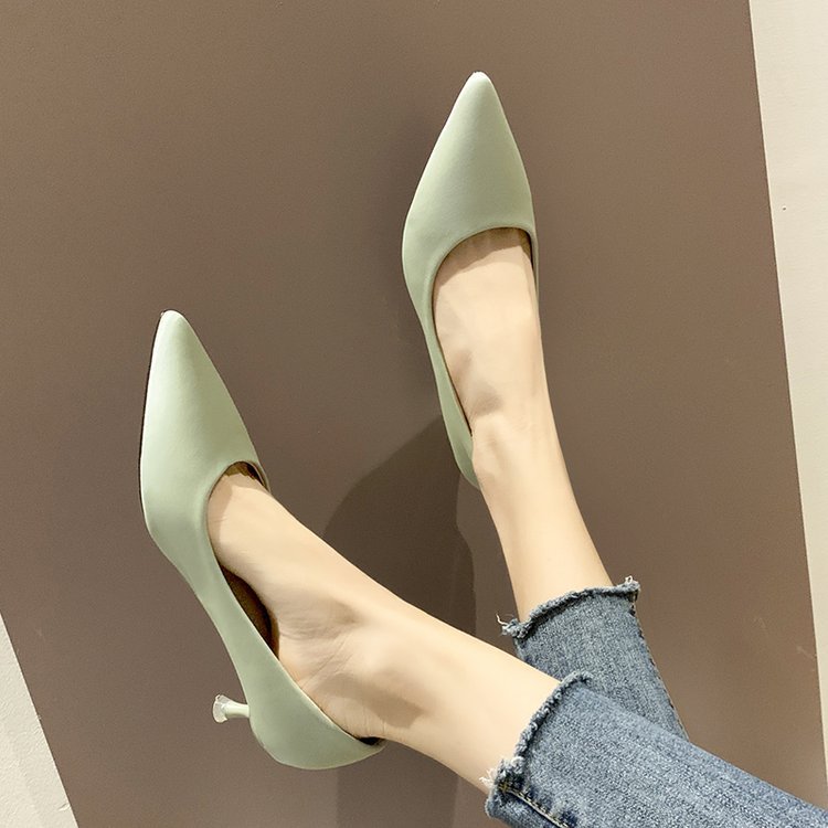 PU中跟单鞋尖头套脚细跟中口浅口橡胶PU|ru