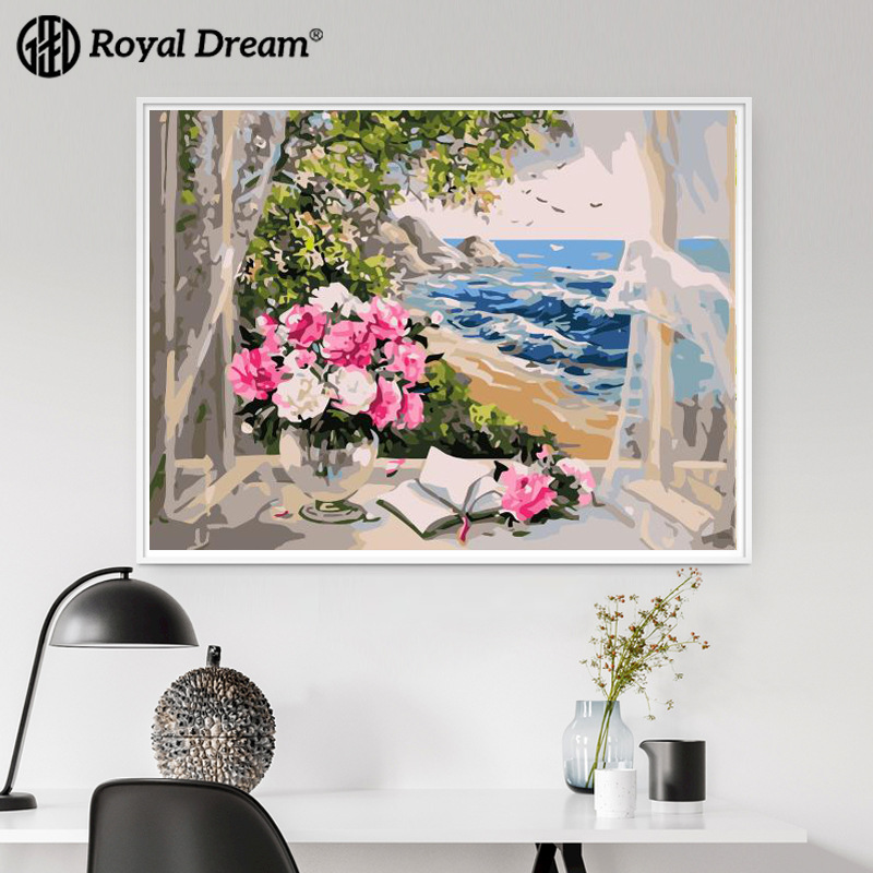 数字油画diy风景手绘油彩画墙壁挂画玄关电表箱客厅装饰画diy油画|ru