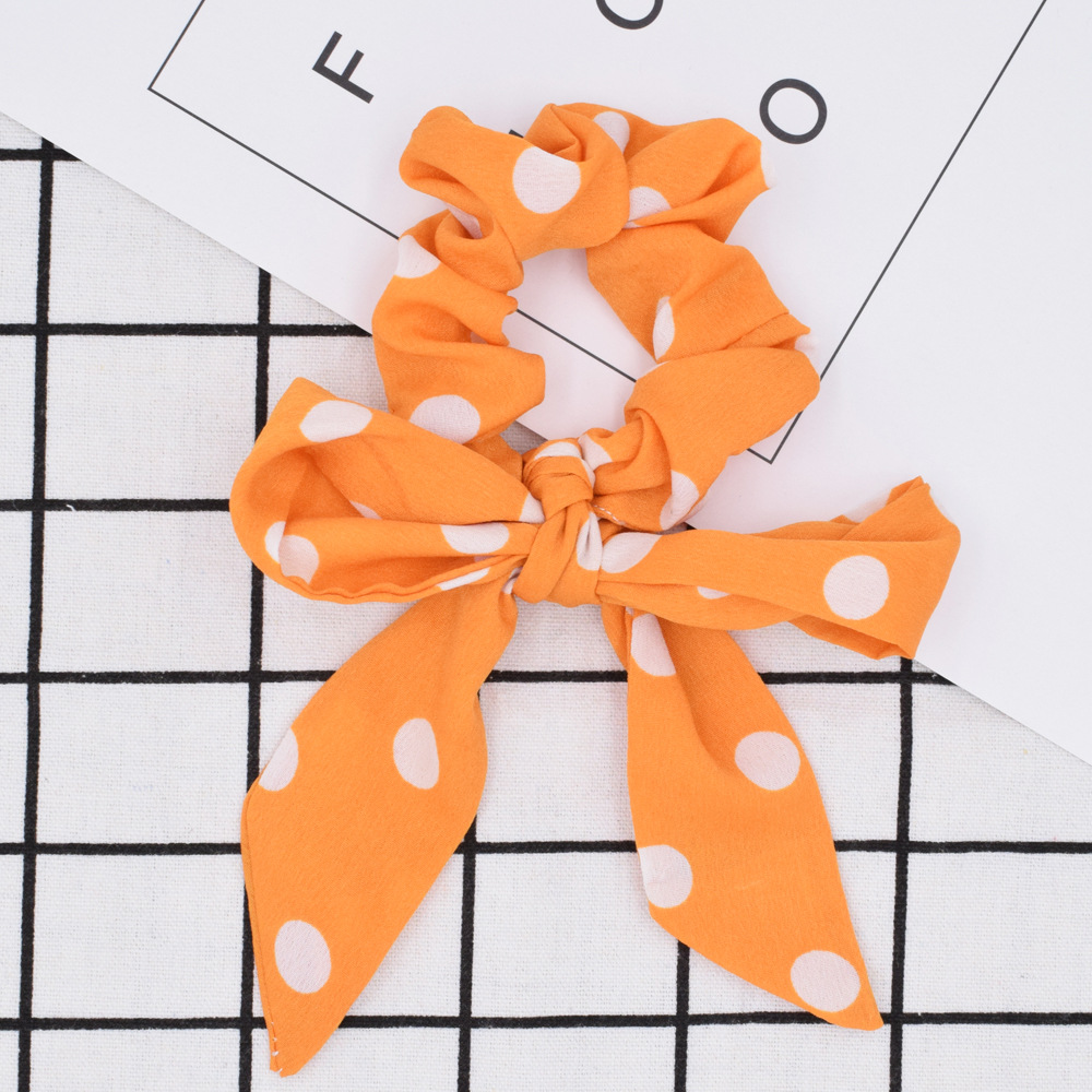 Korean Polka Dot Long Ribbon Hair Ring Simple Bow Knot Elastic Rubber Band Ring  Wholesale display picture 6