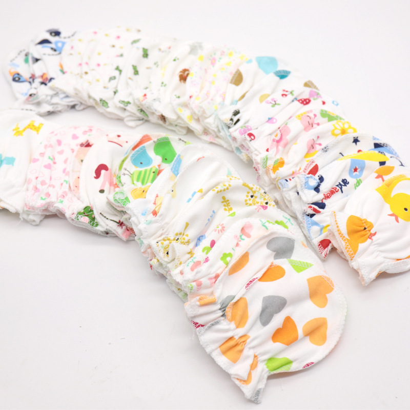 都來都玩嬰幼兒護手套寶寶卡通多色防抓手套棉布新生兒手套防抓臉