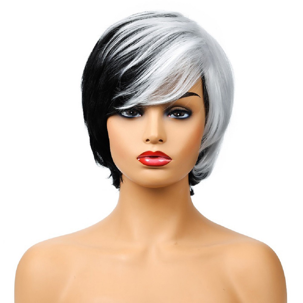 Hot Selling Fashion Women S Short Wigs Black With White Hair Wigs
