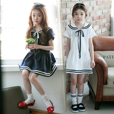 2019 summer Korean Edition new pattern Navy collar Large girl Dress Children Skirt ins Cross border One piece On behalf of 60840