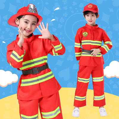 儿童消防员服装小消防员职业体验服角色扮演表演服亲子消防服套装|ms