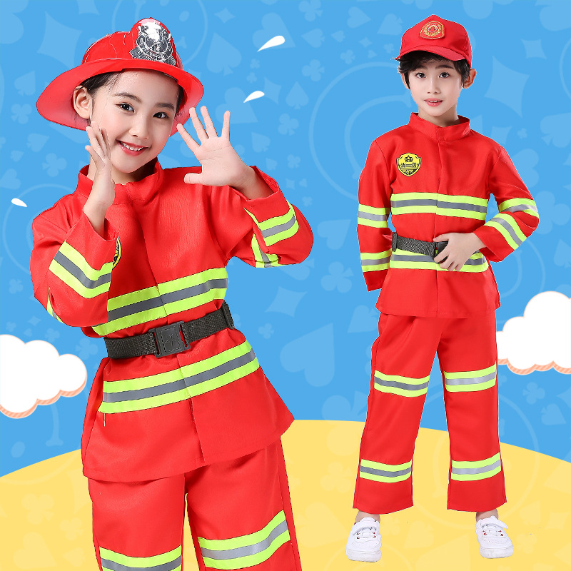 儿童消防员服装小消防员职业体验服角色扮演表演服亲子消防服套装|ms