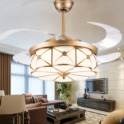 All copper European style invisible Ceiling fan lamp Restaurant a living room bedroom Fan LED energy saving light Mute European style Fan Light