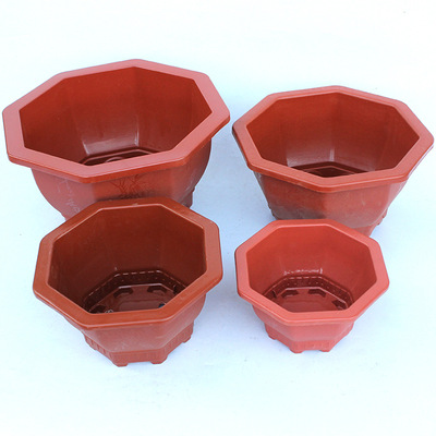 多邊批發塑料花盆塑八角花盆加厚紅白大號花盆種花種菜花盤托盤