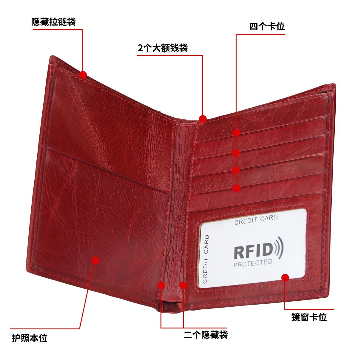 Venta Al Por Mayor De Fábrica  Rfid Hombres Y Mujeres Cuero Genuino Pasaporte Titular Multifuncional Pasaporte Bolsa Id Tarjeta Titular Venta Al Por Mayor display picture 45