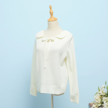 现货 秋装甜美学院风翻领麻花系带蝴蝶结套头打底毛衫针织衫