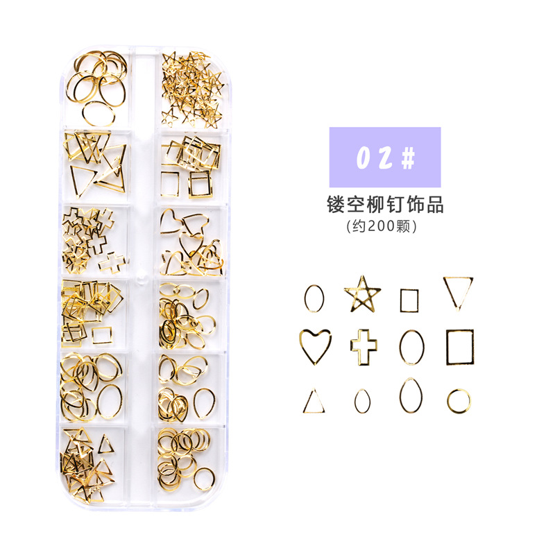 Nueva joyería de uñas accesorios de diamantes 12 cuadrícula en caja de lentejuelas de aleación de joyería de ojo de caballo remache perla rhinestone joyería