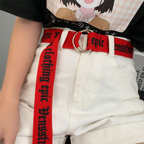 Trendy canvas belt for men and women double-ring buckle belt youth student jeans versatile non-hole belt belt