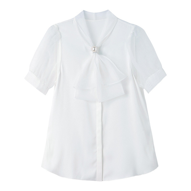 New oversize bow-knot blouse bubble sleeves short sleeves shirts