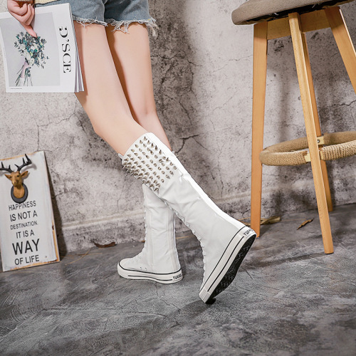 Women girls Long rivet jazz dance shoes students with canvas shoes punk motorcyle style  inside zipper gogo dancers modern dance rubber casual shoes