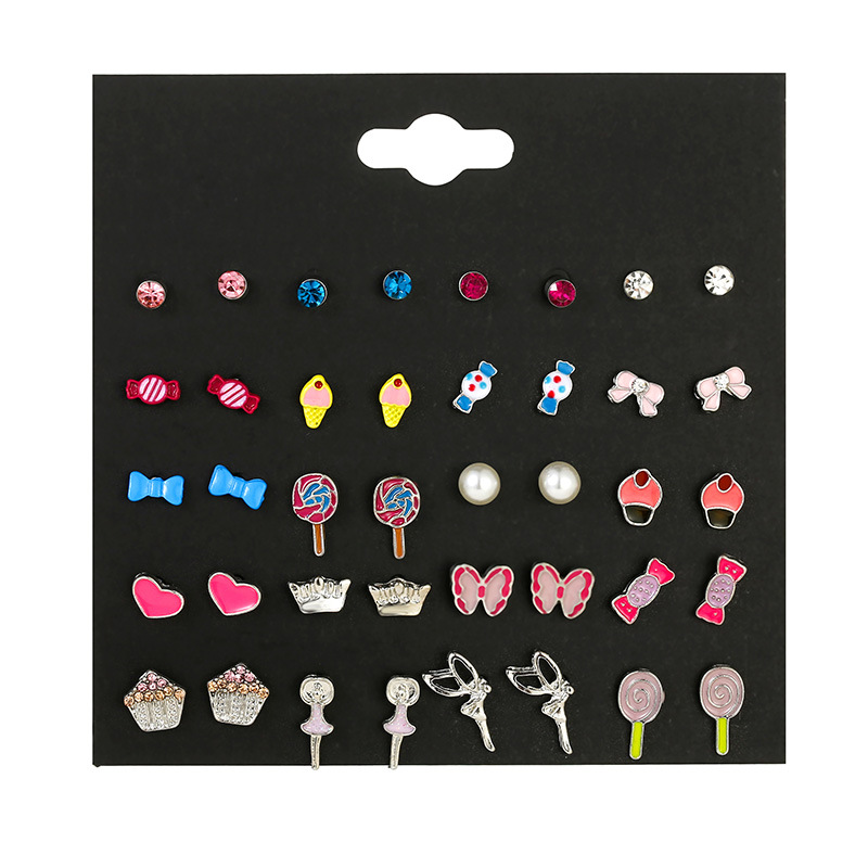 Cute Children&#39;s Candy Color Earrings Set Pearl Angel Drop Oil Earrings Small Jewelry display picture 2