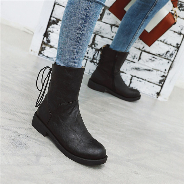 Side zipper short boots women’s new winter fashion simple low heel short boots warm lace up women’s Boots