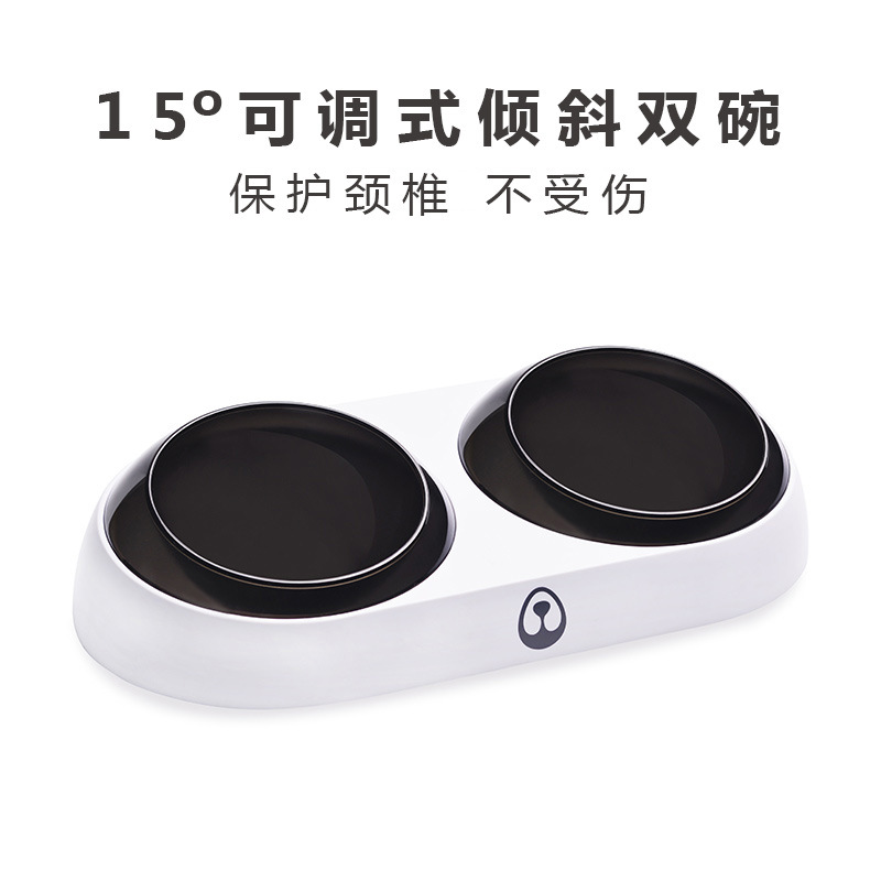 厂家直销可调节猫碗斜口双碗狗碗双碗自动饮水猫碗双碗狗碗猫盆|ru