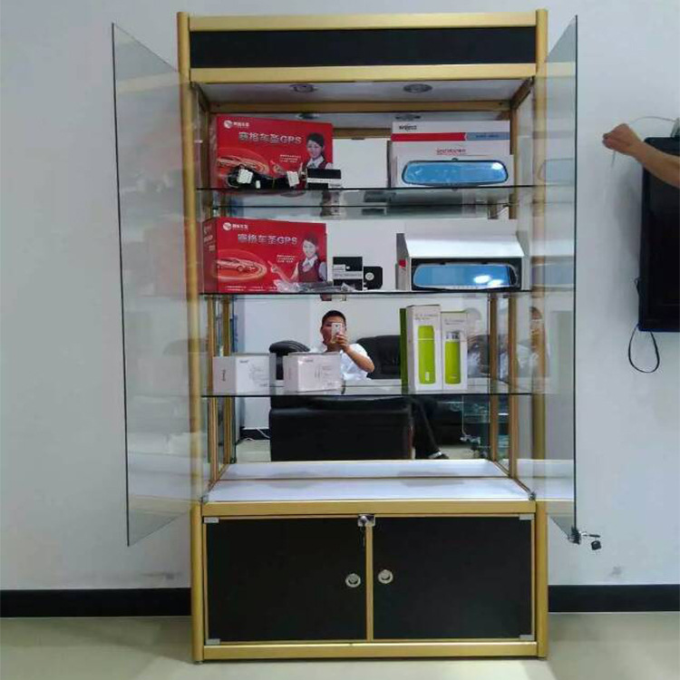 化妆品珠宝货架广州精品货架钛合金玻璃展示柜模型展柜