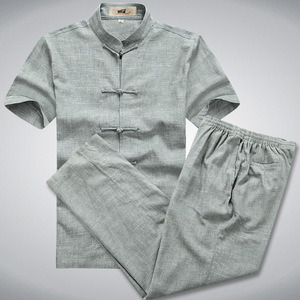 Chinese tang suit shirt for male short sleeve suit linen Tang suit men large Han suit work clothes can be embroidered with logo