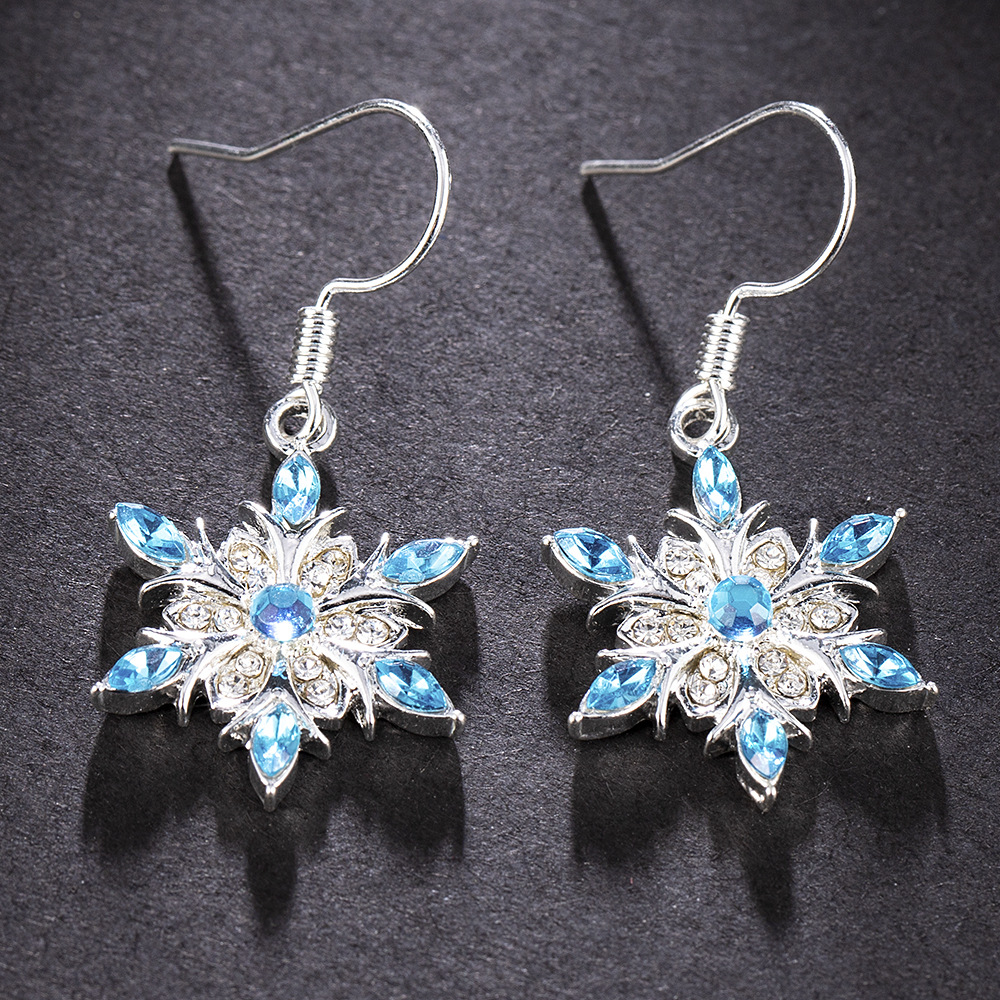韩版气质耳环 锆石水蓝雪花耳环 时尚创意圣诞节礼物耳饰品批发