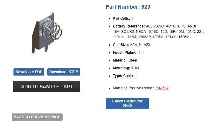 Батарейка Keystone Electronics 629 отрицательная AAA AA N A23