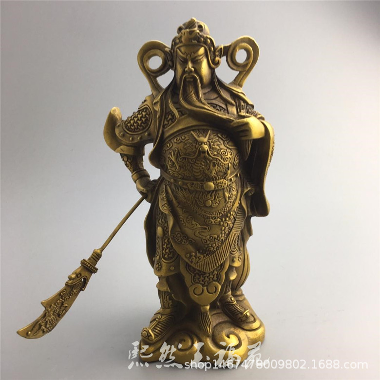 仿古纯铜关公摆件黄铜武财神风水铜像古玩收藏家居装饰工艺品摆件