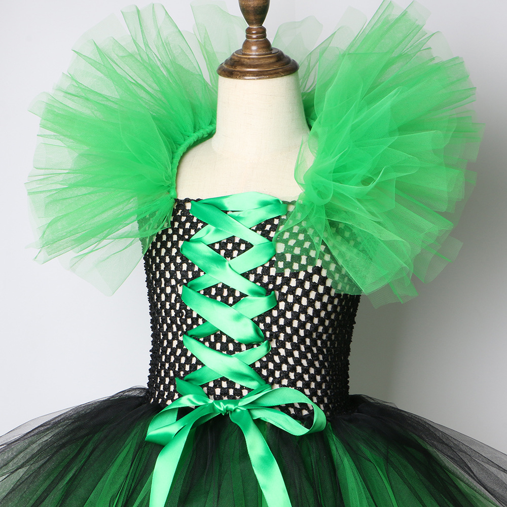Ropa para niños, vestido de Halloween, disfraz de bruja para niños, festival, actuación, falda de tul de malla para niña_voghion.com