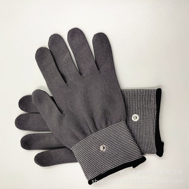 Fisioterapia fibra de plata negro gris oscuro instrumento de fisioterapia antibacteriano belleza cuidado de la salud pulso conductivo electroterapia Polo guantes de masaje