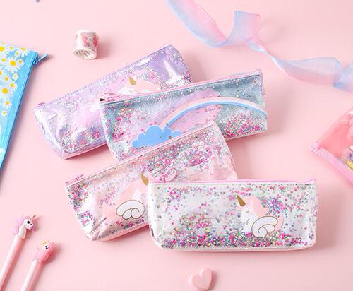 Korean-style girl's heart unicorn wing pen bag, fashionable and cute leather stationery bag for students, small fresh and stylish storage bag
