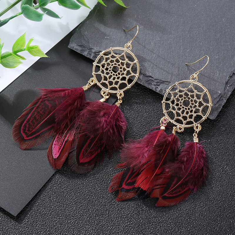 1 Paire Style Ethnique Bloc De Couleur Placage Alliage · Plume Boucles D'oreilles display picture 1