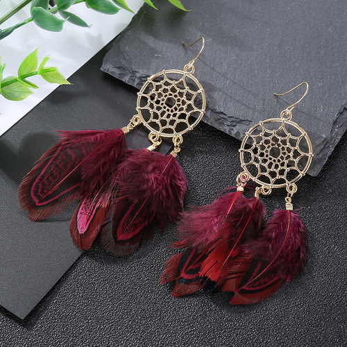 Fashion accessories dreamcatcher feather fringe earrings for women girls Bohemian earrings female long tassel earring ornaments