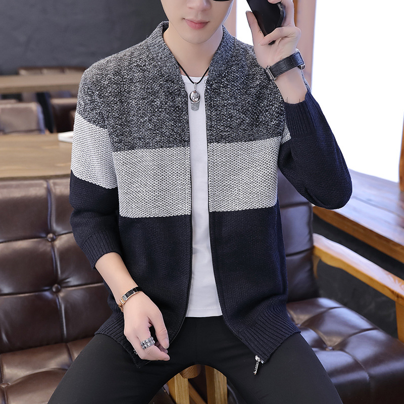 La Generación de comercio exterior transfronterizo de otoño e invierno cardigan con cremallera para hombre forrado de lana engrosado suéter cardigan collar de pie suéter abrigo