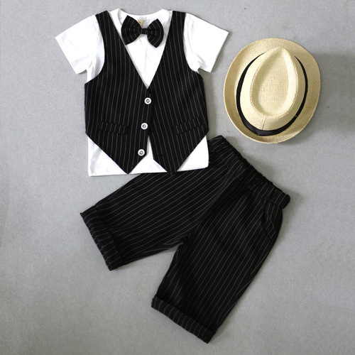 Factory direct sales summer children's suit Korean style boy suit children's vest two-piece performance dress one piece drop shipping