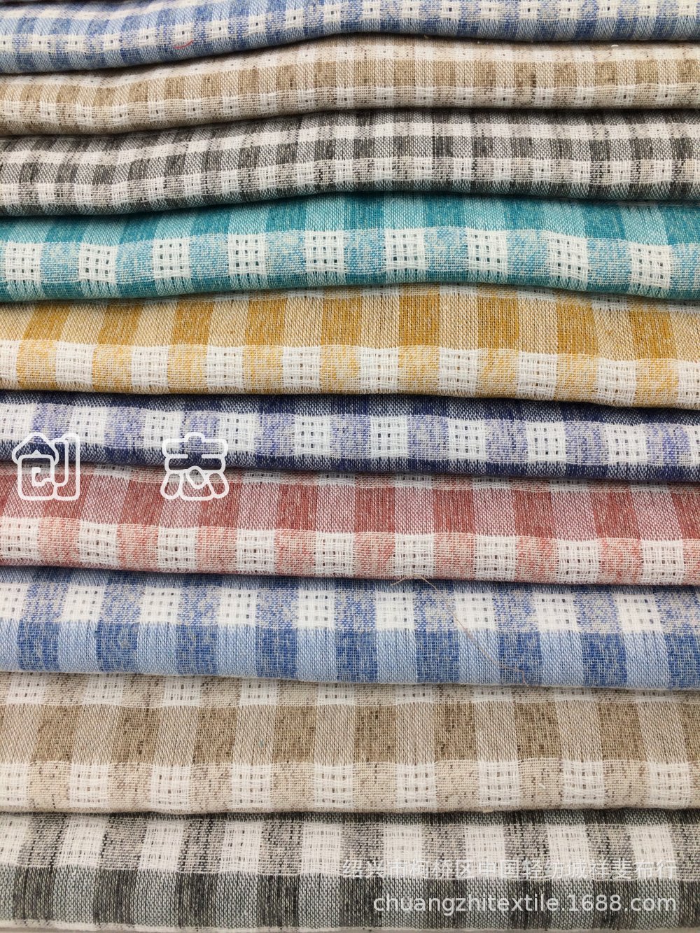 色织段染纱涤棉提花方块女装衬衫面料鞋材帽子先染布朝阳格