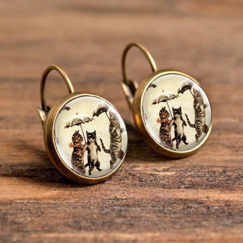 1 Pair Casual Simple Style Animal Round Plating Inlay Alloy Glass Earrings display picture 15