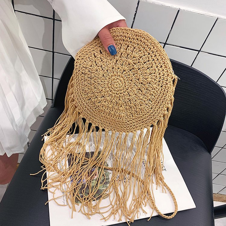 Fashion Cotton Woven Women Bag New Straw Bag Beach Fringe Mini Bag display picture 12