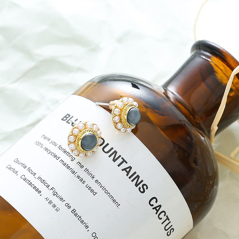 925银针珍珠树脂圆形耳钉