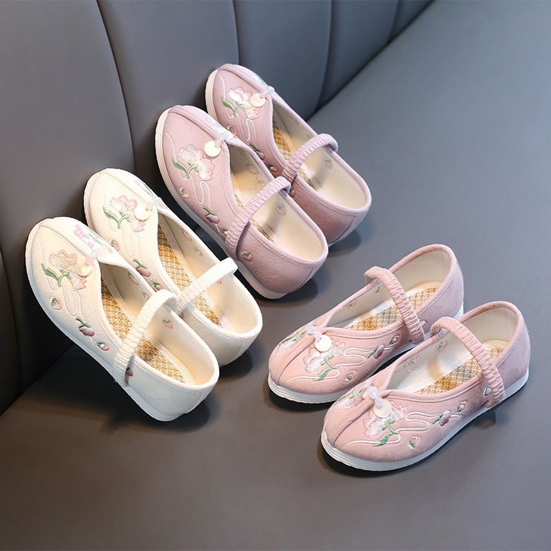 Chinese hanfu shoes for kids Beijing traditional dance shoes traditional Chinese folk dance hanfu embroidered shoes children Hanfu shoes 