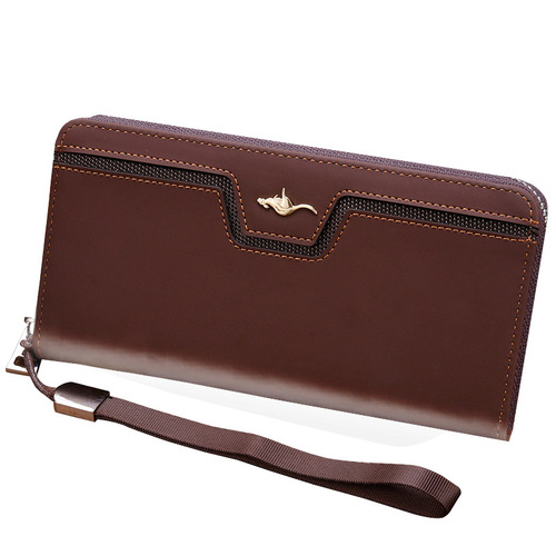 Elegant Men's Wallet Leather Card Holder Business Handbag Long Zipper Money Clip Velvety Texture Large Capacity Hand Carry Bag Trend Wholesale