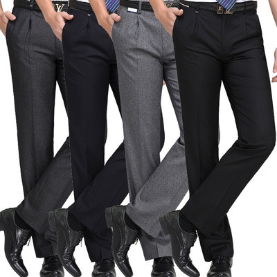 羊毛西褲男中老年春秋薄款寬松直筒爸爸裝商務正裝免燙有褶長褲子