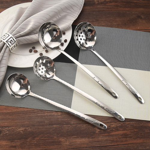 Thick stainless steel leaf dripping soup spoon, non-magnetic 5 cm small hot pot spoon, restaurant multi-standard soup shell and soup drain set