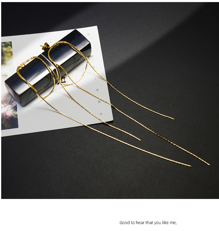 2021 Neues Japanisches Und Koreanisches Einfaches Temperament Nischen Design Blinkt Vertikale Ketten Ohr Linie Titan Stahl 18k Gold Ohrringe F238 display picture 7
