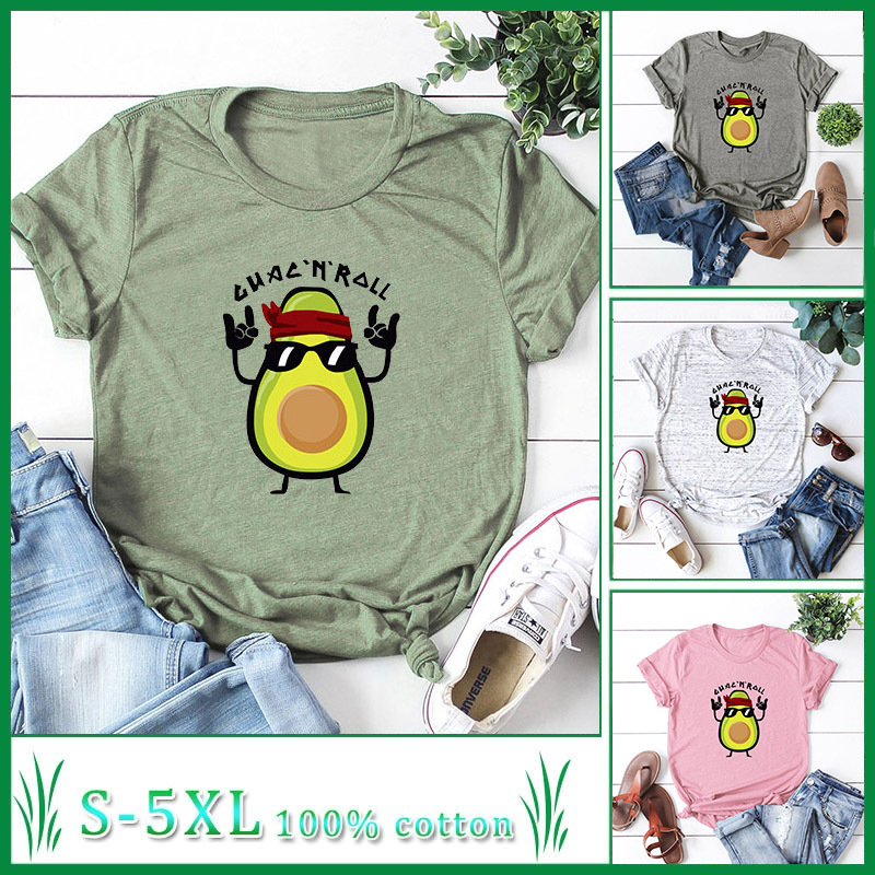 playera de manga corta de verano para mujer fun spoof rock avocado NSSN2576