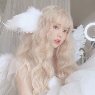 Wig female long hair net red corn hot long curly hair air bangs wool roll fluffy full head cover factory wholesale