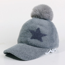帽子女士秋冬天韓版新款保暖加絨棒球帽毛球時尚鴨舌帽子廠家