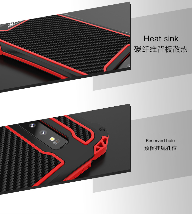 R-Just Amira Heavy Duty Dirtproof Shockproof Rainproof Aluminum Metal Bumper Carbon Fiber Back Cover Case for Samsung Galaxy S10 Plus & S10