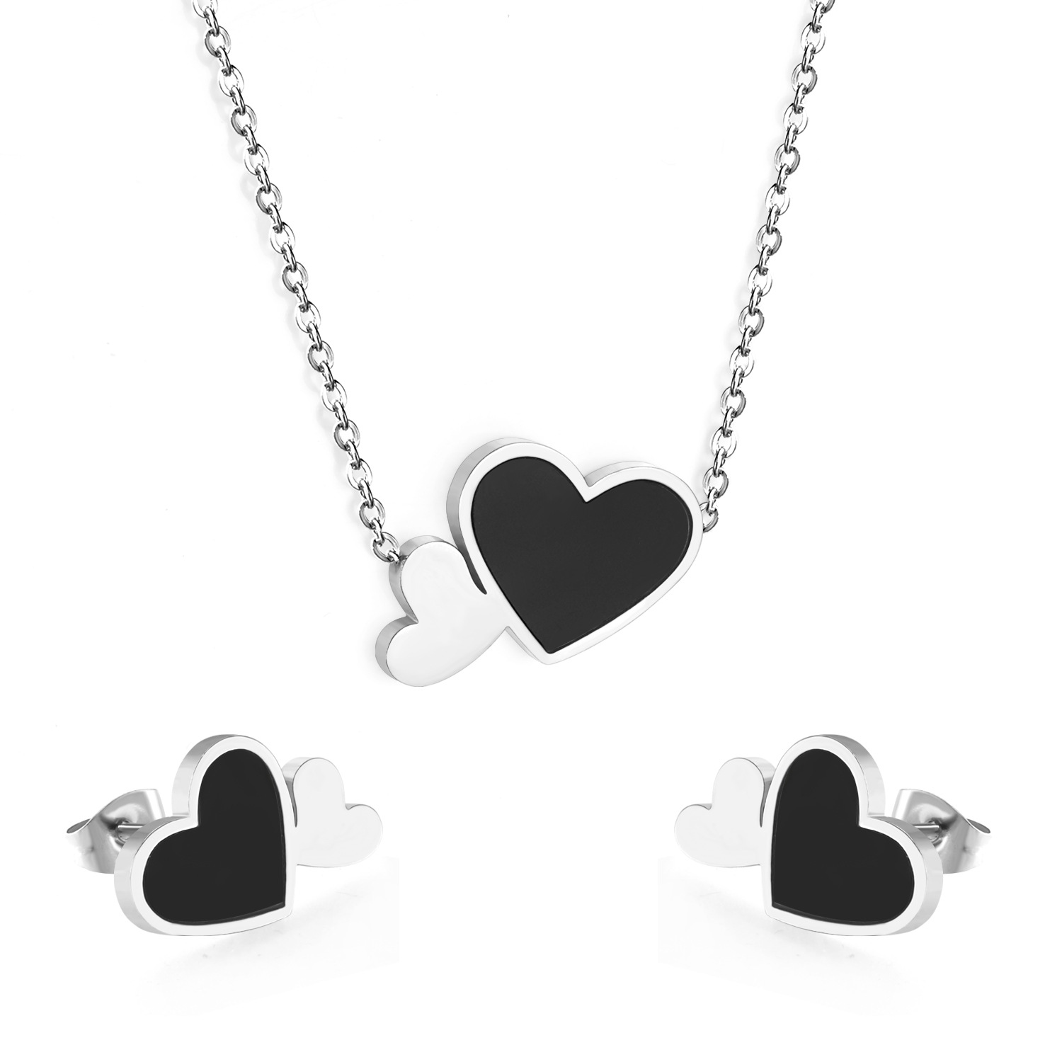 2 Pieces Fashion Heart Shape Stainless Steel Shell Plating Womenu0027S Jewelry Set