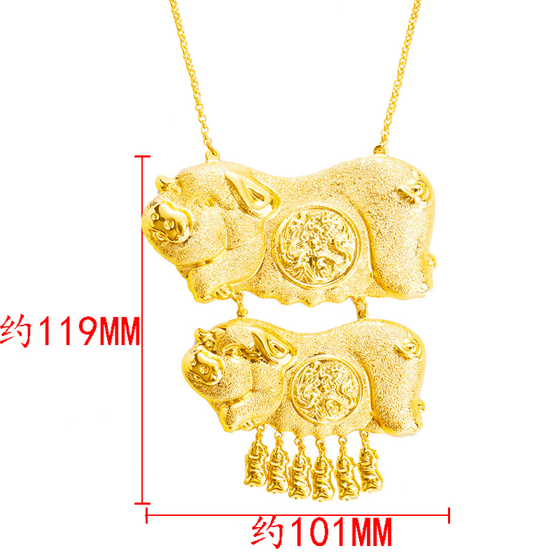 Oro tienda ventana imitación oro puro boda doble bendición cerdo marca Collar chapado en oro arena oro dragón y Fénix boda collar nupcial