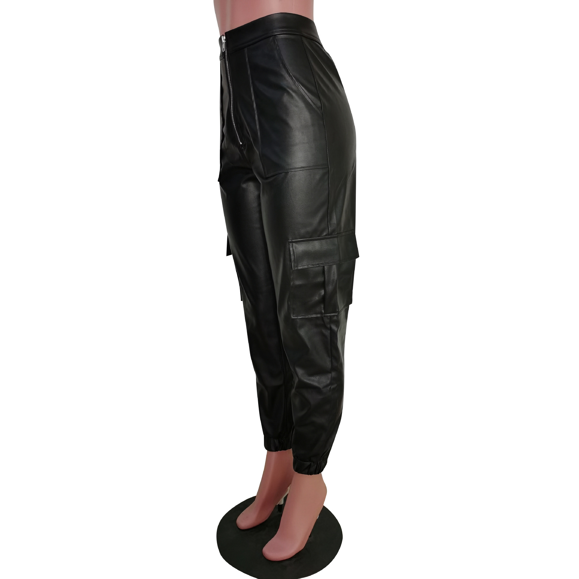 455g Weight Full Length Pants Length Pu Fabric Type Mid Waist Waist Line Jogger Pants Pants Type Micro-Elastic Elasticity Casual Occasion Regular Fit Fit Type Solid Color Pattern Spring, Autumn Season Women's Gender Zipper Design Streetwear Style Women's Casual Streetwear Solid Color Full Length Zipper Jogger Pants 24