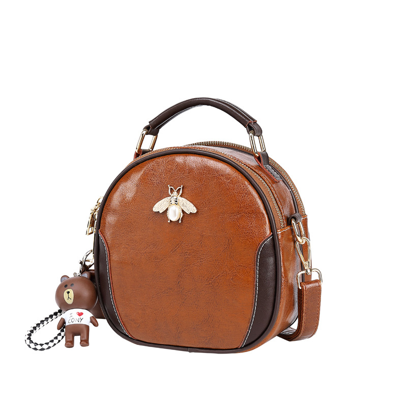 Small Bag Bee Small Round Bag European And American Retro Cowhide Bag 2022 New
