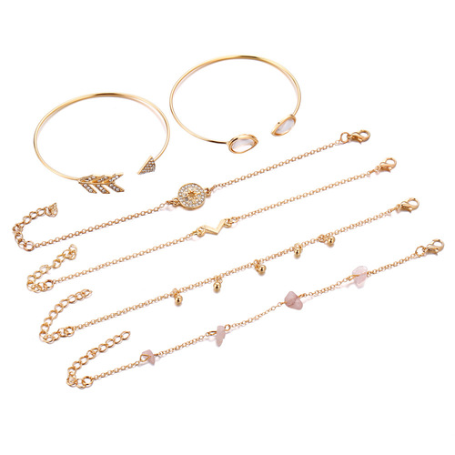 F1764 Cross-border Fashion Jewelry from Europe and America New Compass Agate V-shaped Bracelet and Necklace Set of Six