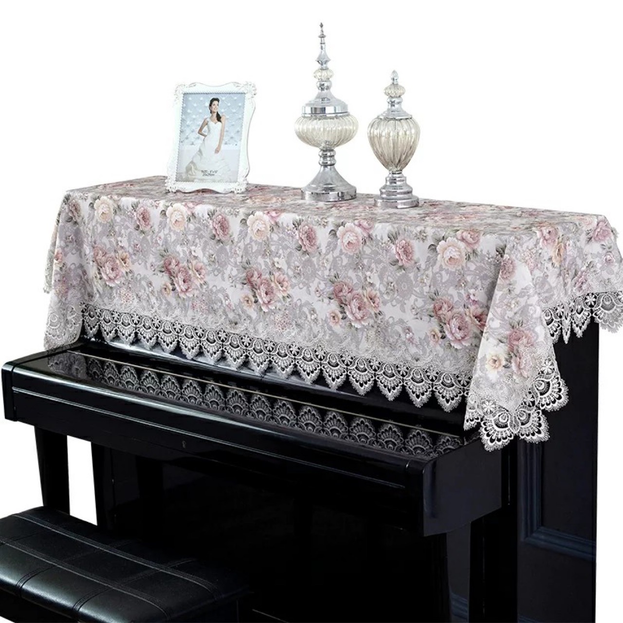 Manufactor Supplying Piano cover European style Piano dustproof Protective cover Piano Lace Fabric art head-cover or veil for the bride at a wedding Gabion